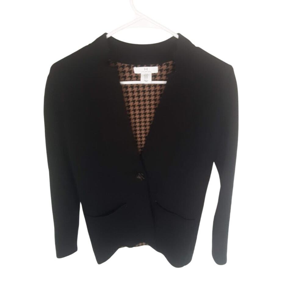 Halston‎ Women’s Black Blazer Cardigan Jacket XS Houndstooth Lined